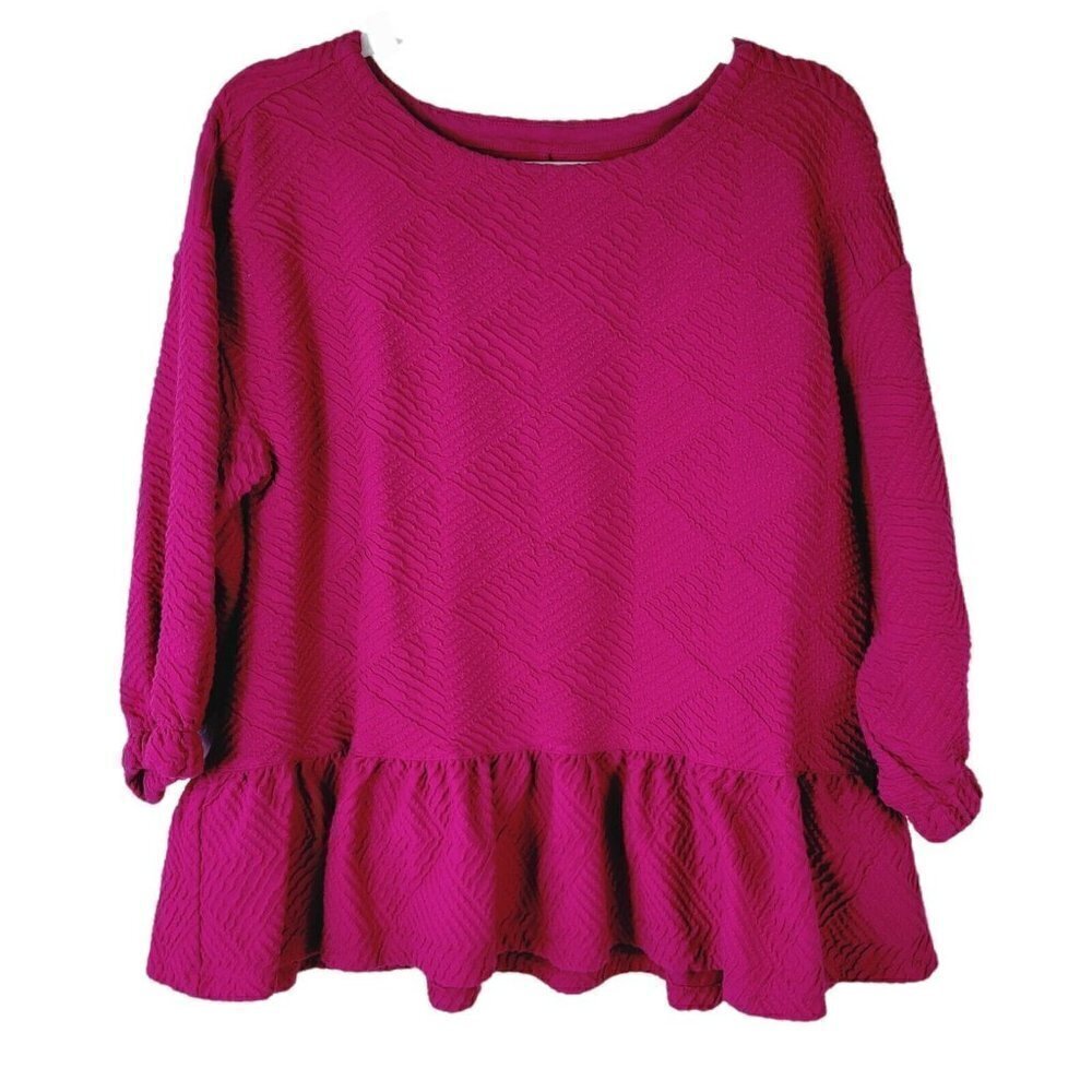 Maeve Magenta Peplum Long-Sleeve Top